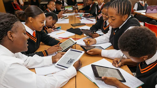 Learners using digital tools in a classroom