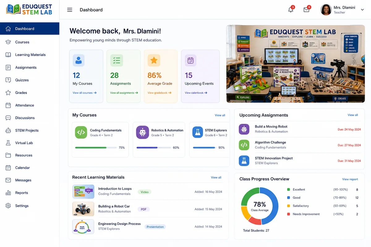 Learning management system dashboard
